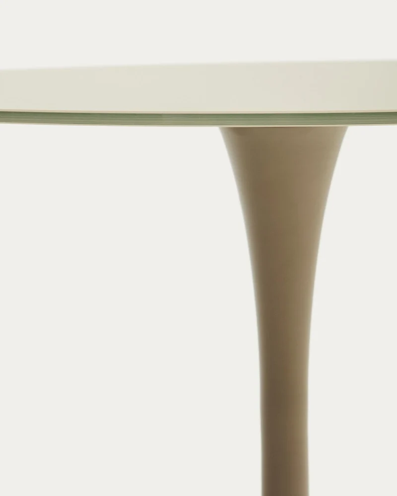 Runder Tisch Vedira aus Glas und taupefarbenem Stahl Ø 120 cm
