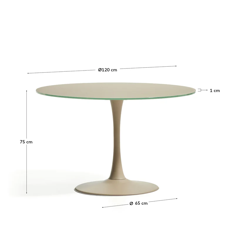 Runder Tisch Vedira aus Glas und taupefarbenem Stahl Ø 120 cm