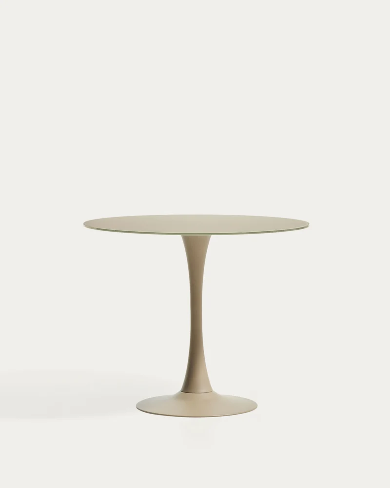 Runder Tisch Vedira aus Glas und taupefarbenem Stahl Ø 90 cm