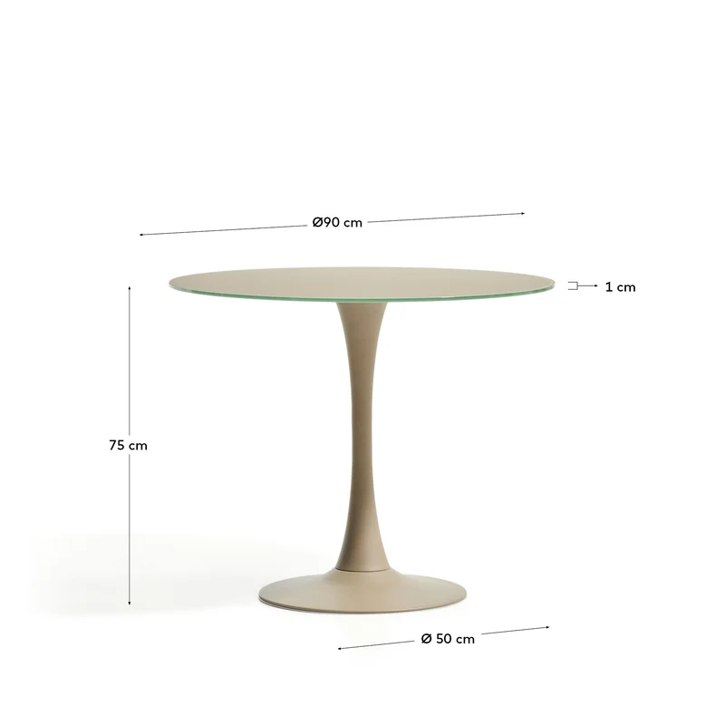 Runder Tisch Vedira aus Glas und taupefarbenem Stahl Ø 90 cm