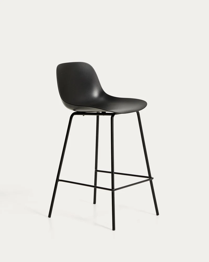 Schwarzer Hocker Altea mit Stahlbeinen mit schwarzem Finish, 65 cm