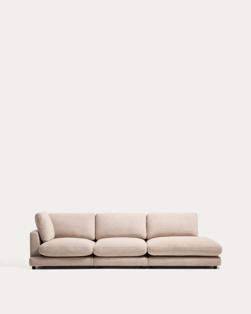 4-Sitzer-Modularsofa Gala mit Randmodul rechts aus beigem Microbouclé, FSC Mix Credit, 315