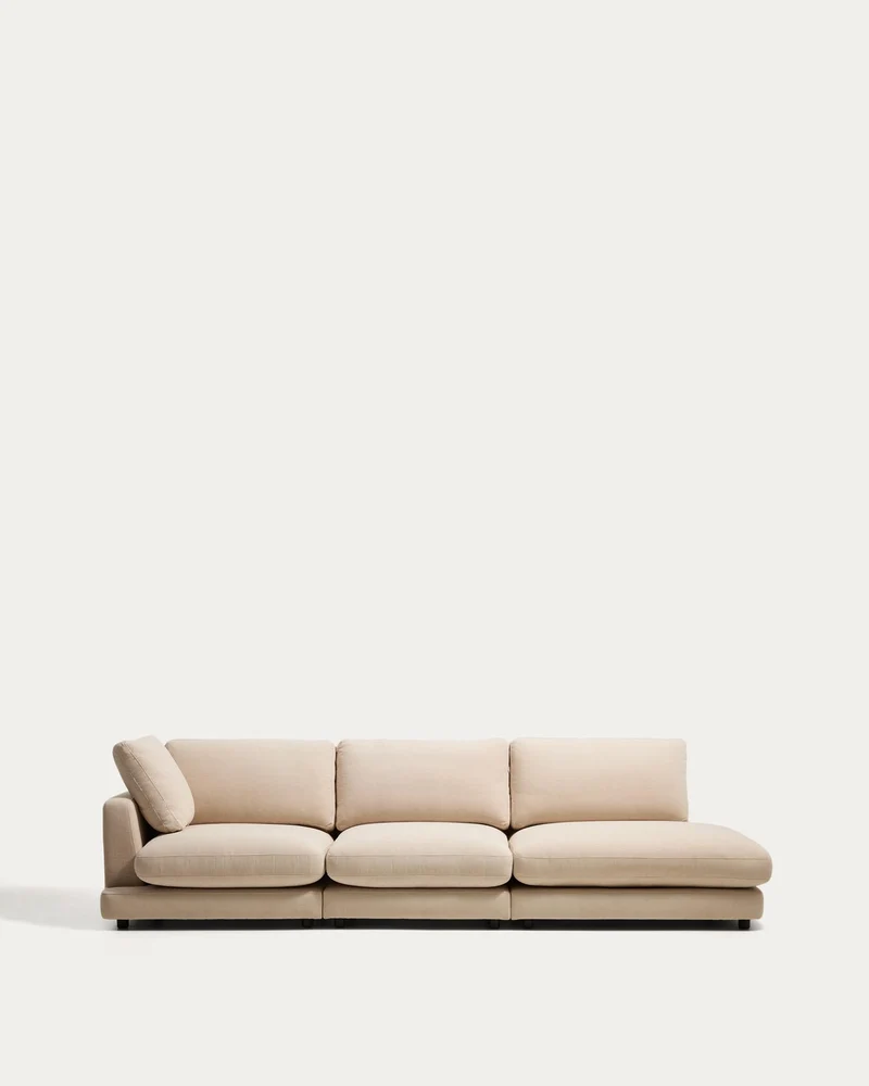 4-Sitzer-Modularsofa Gala mit Randmodul rechts aus beiger Chenille, FSC Mix Credit, 315 cm