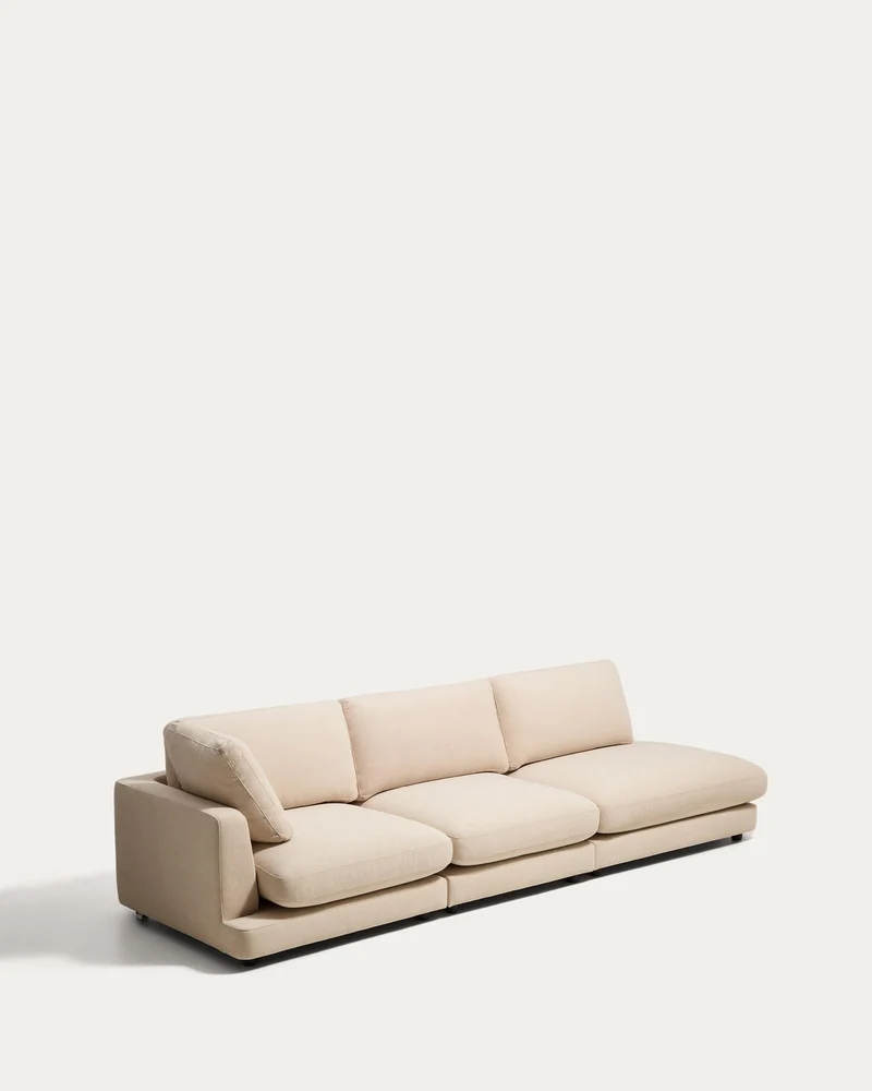 4-Sitzer-Modularsofa Gala mit Randmodul rechts aus beiger Chenille, FSC Mix Credit, 315 cm