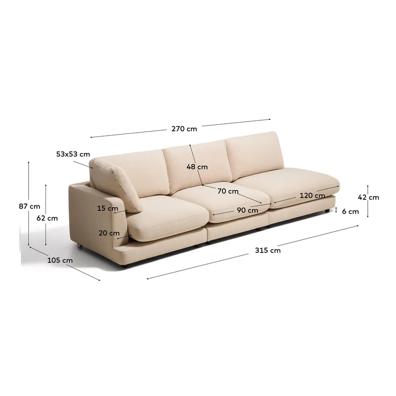 4-Sitzer-Modularsofa Gala mit Randmodul rechts aus beiger Chenille, FSC Mix Credit, 315 cm