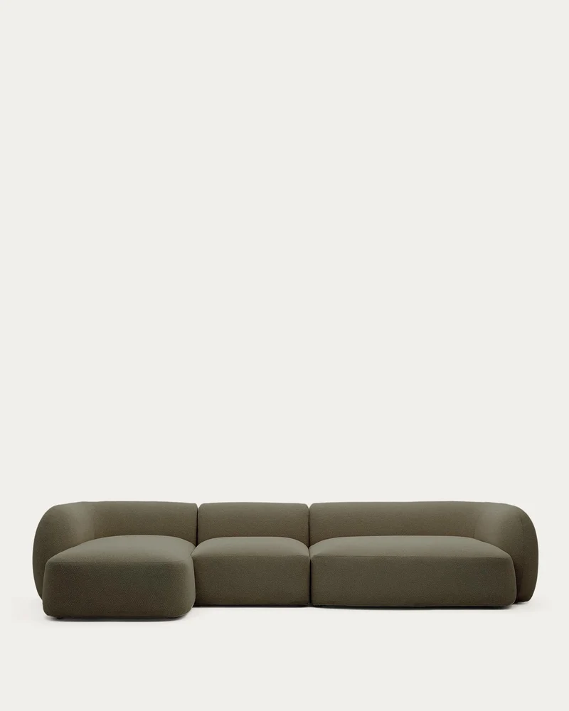 4-Sitzer-Modularsofa Martina mit Chenille und Chaiselongue links in Grün 377 cm