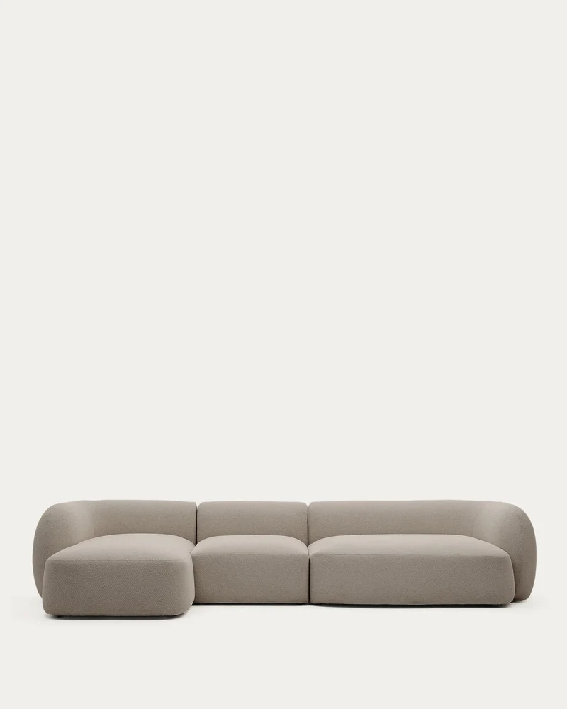 4-Sitzer-Modularsofa Martina mit Chenille und Chaiselongue links in Steinton 377 cm