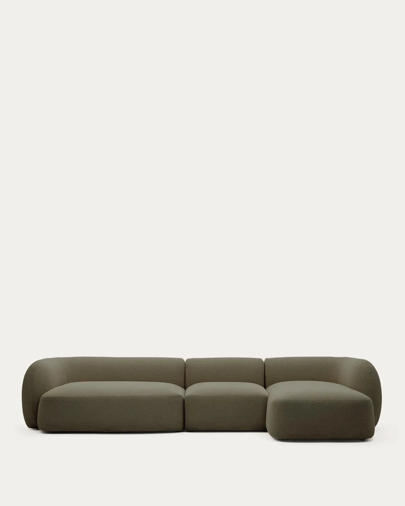 4-Sitzer-Modularsofa Martina mit Chenille und Chaiselongue rechts in Grün 377 cm