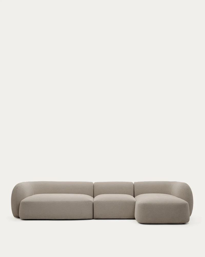 4-Sitzer-Modularsofa Martina mit Chenille und Chaiselongue rechts in Steinton 377 cm