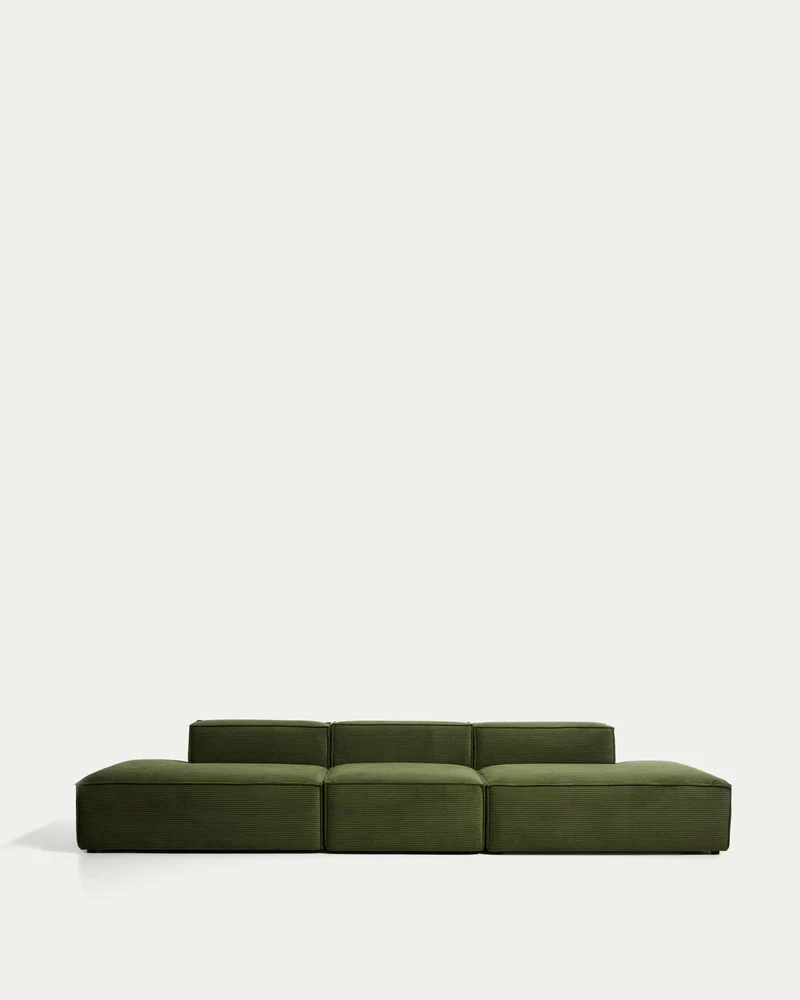 4-Sitzer-Sofa Blok in grobem grünem Cord, 380 cm, FSC Mix Credit