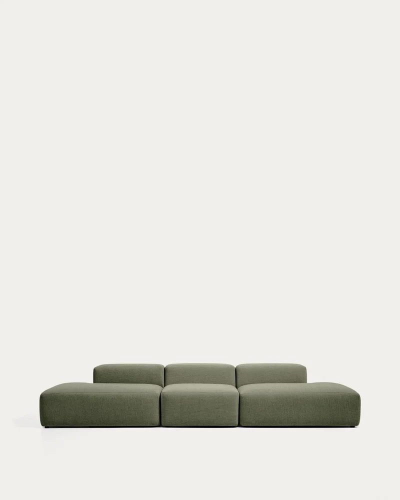 4-Sitzer-Sofa Blok in moosgrüner Chenille, 380 cm, FSC Mix Credit