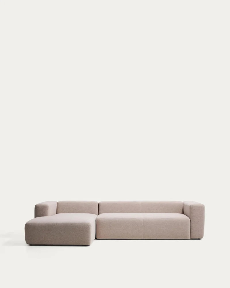 4-Sitzer-Sofa Blok mit Chaiselongue links in beiger Chenille, 330 cm, FSC Mix Credit