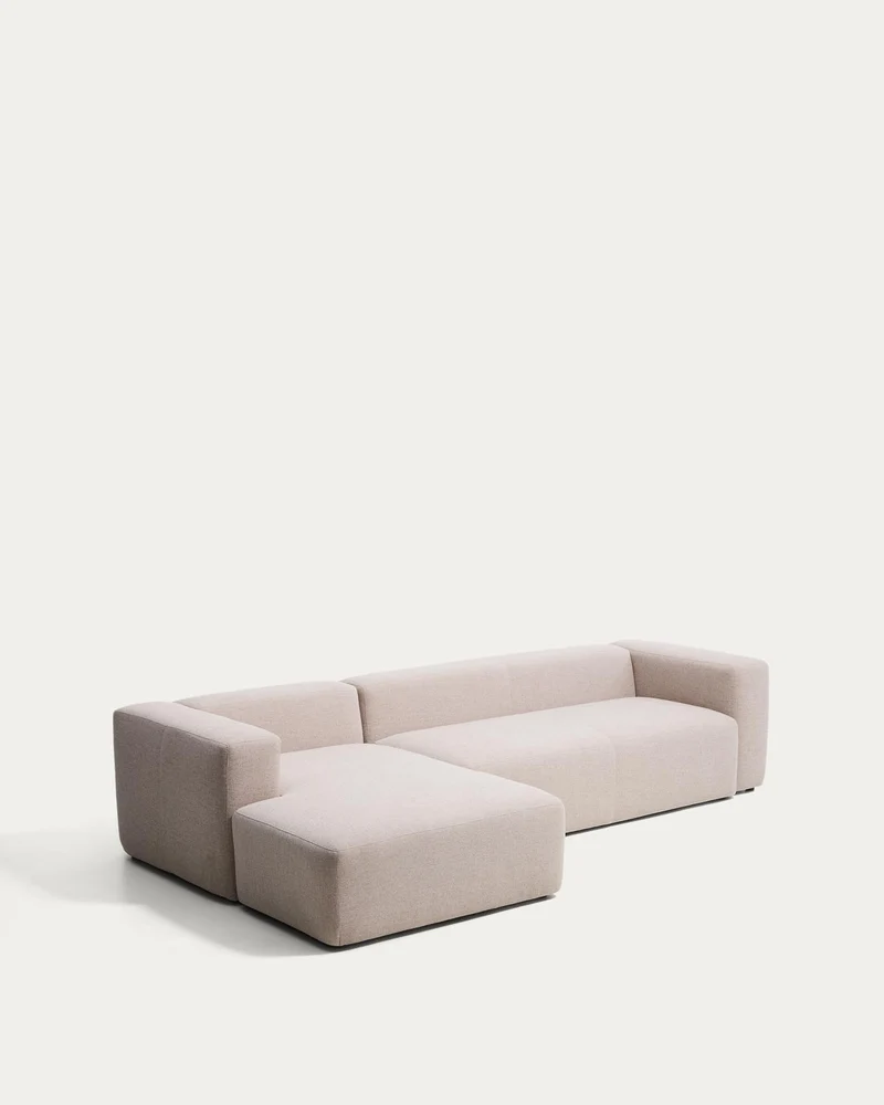 4-Sitzer-Sofa Blok mit Chaiselongue links in beiger Chenille, 330 cm, FSC Mix Credit