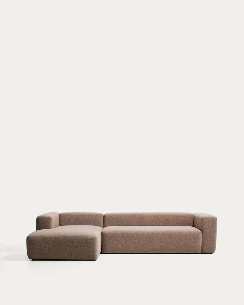 4-Sitzer-Sofa Blok mit Chaiselongue links in brauner Chenille, 330 cm, FSC Mix Credit