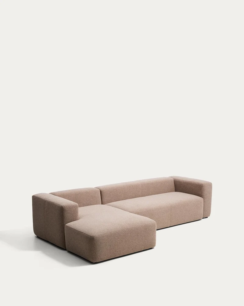 4-Sitzer-Sofa Blok mit Chaiselongue links in brauner Chenille, 330 cm, FSC Mix Credit