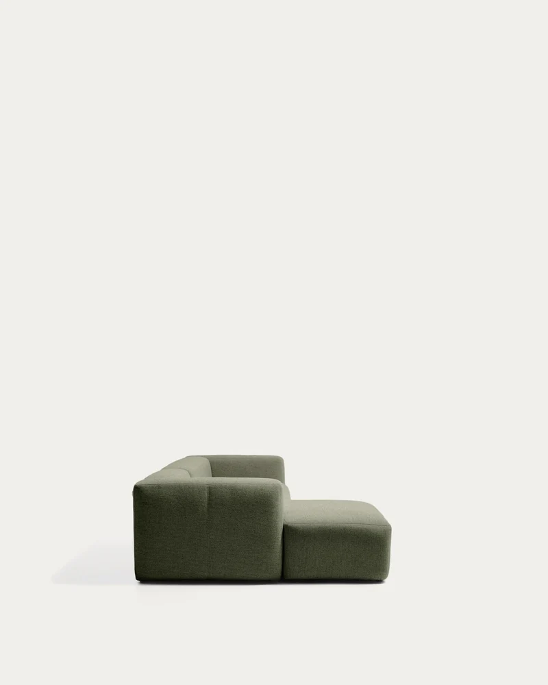 4-Sitzer-Sofa Blok mit Chaiselongue links in moosgrüner Chenille, 330 cm, FSC Mix Credit