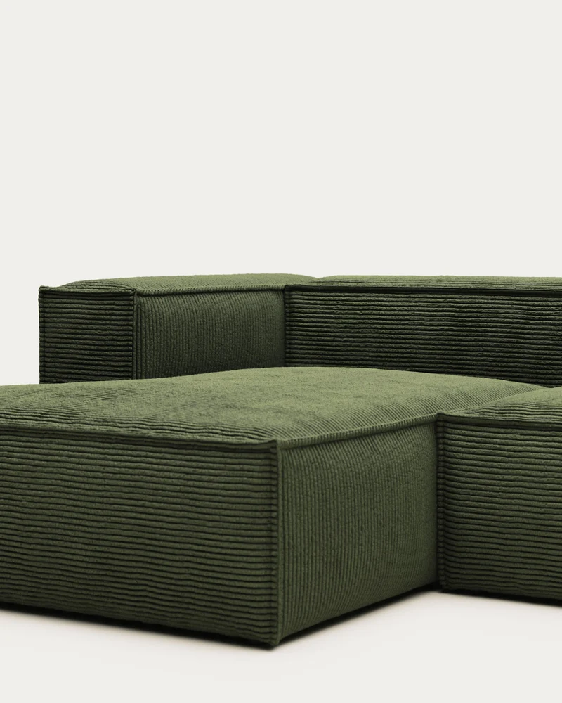 4-Sitzer-Sofa Blok mit Chaiselongue links, schwer entflammbar mit dickem, grünen Cord, 330