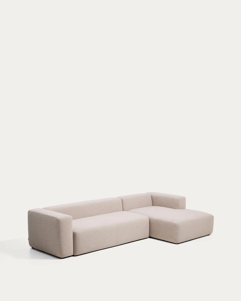 4-Sitzer-Sofa Blok mit Chaiselongue rechts in beiger Chenille, 330 cm, FSC Mix Credit