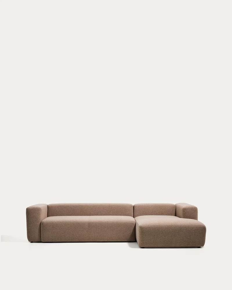 4-Sitzer-Sofa Blok mit Chaiselongue rechts in brauner Chenille, 330 cm, FSC Mix Credit