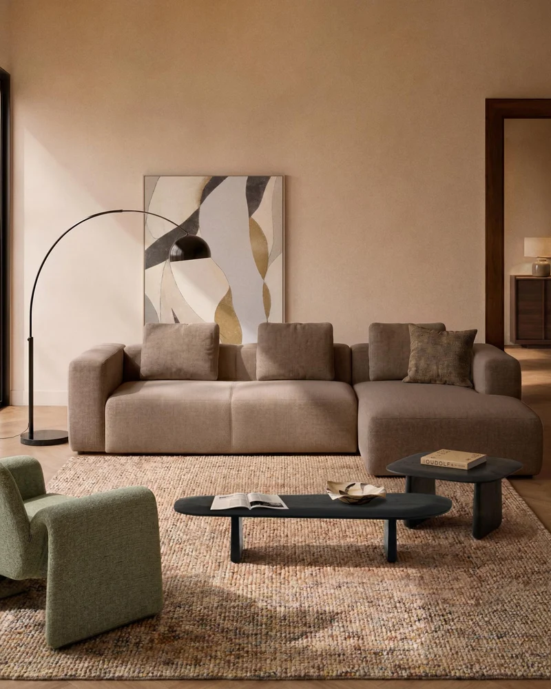 4-Sitzer-Sofa Blok mit Chaiselongue rechts in brauner Chenille, 330 cm, FSC Mix Credit