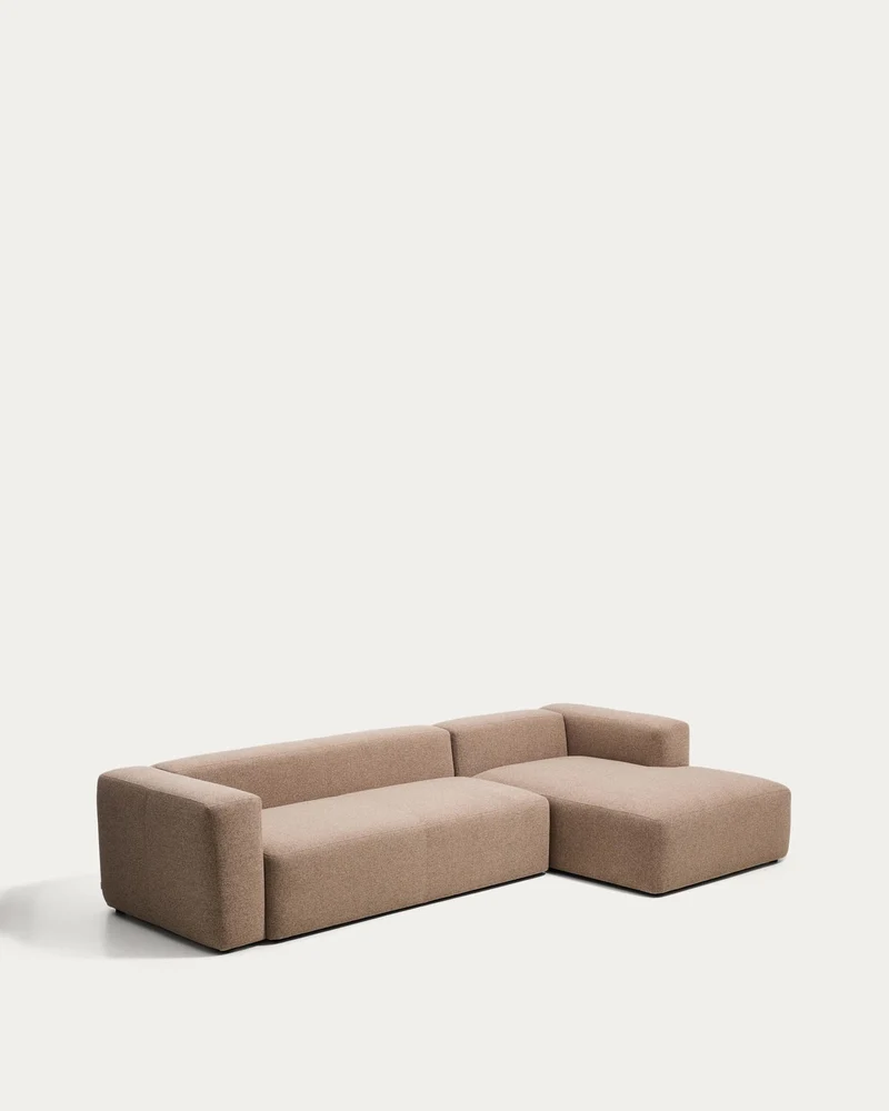 4-Sitzer-Sofa Blok mit Chaiselongue rechts in brauner Chenille, 330 cm, FSC Mix Credit