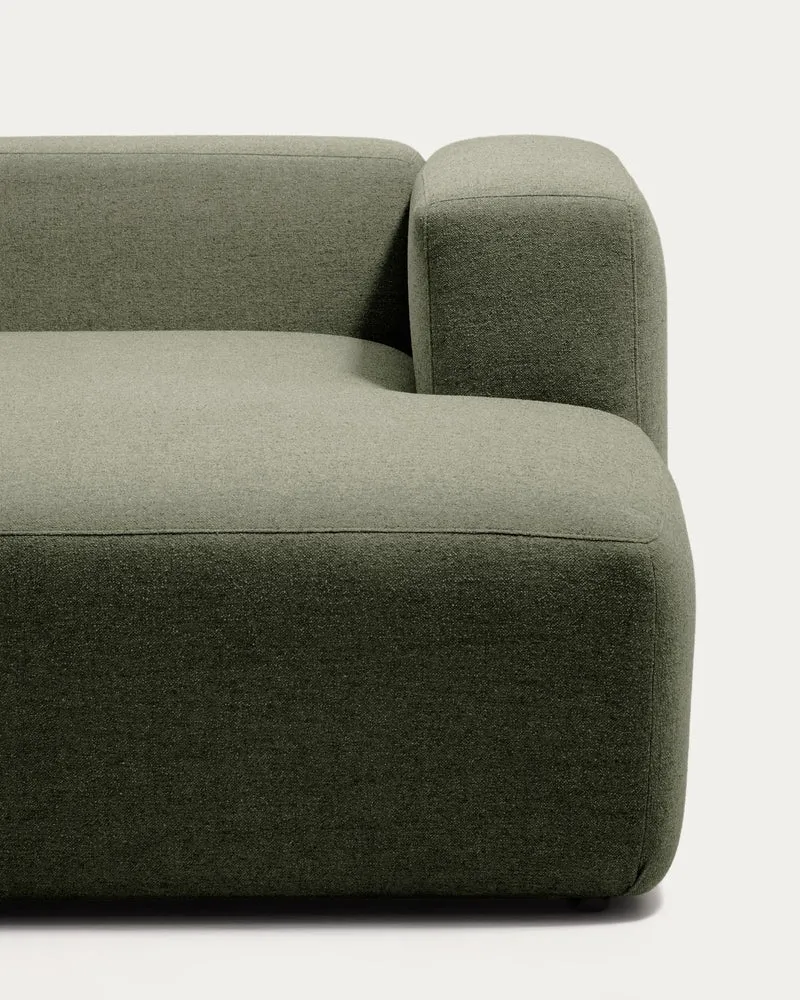 4-Sitzer-Sofa Blok mit Chaiselongue rechts in moosgrüner Chenille, 330 cm, FSC Mix Credit