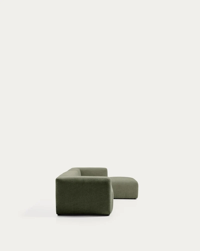 4-Sitzer-Sofa Blok mit Chaiselongue rechts in moosgrüner Chenille, 330 cm, FSC Mix Credit