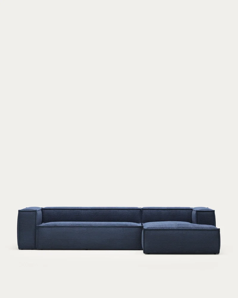 4-Sitzer-Sofa Blok mit Chaiselongue rechts, schwer entflammbar mit dickem, blauem Cord, 33