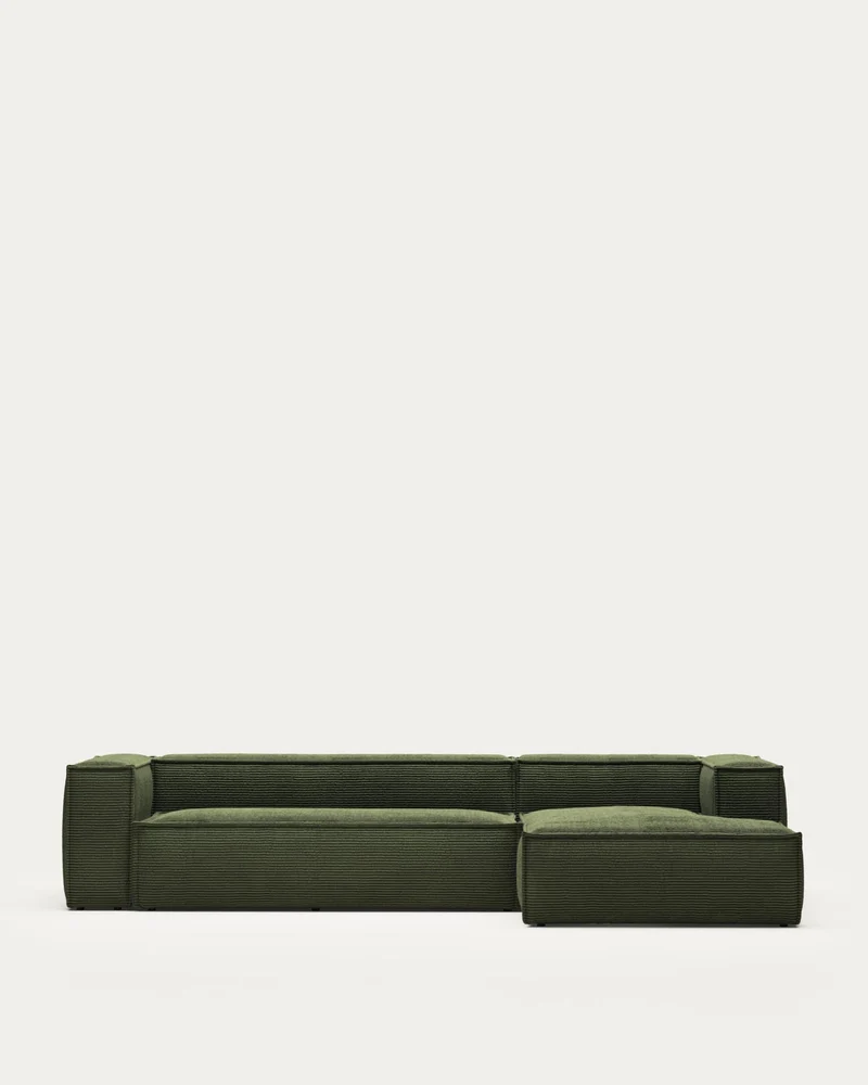 4-Sitzer-Sofa Blok mit Chaiselongue rechts, schwer entflammbar mit dickem, grünen Cord, 33