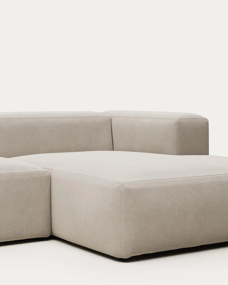 4-Sitzer-Sofa Blok mit Chaiselongue rechts, schwer entflammbar mit weisser Chenille, 330 cm