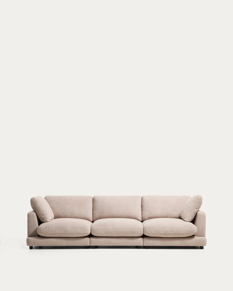 4-Sitzer-Sofa Gala aus beigem Microbouclé, FSC Mix Credit, 300 cm