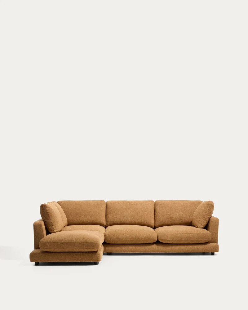 4-Sitzer-Sofa Gala aus Microbouclé mit Chaiselongue links in Senfgelb, FSC Mix Credit, 300
