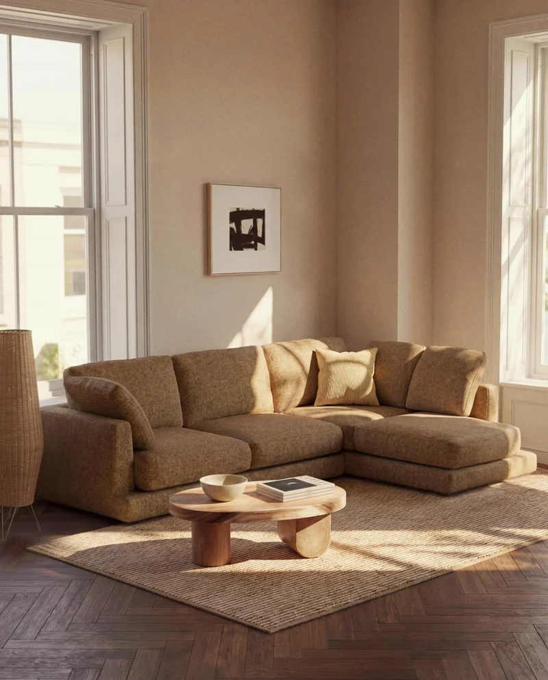 4-Sitzer-Sofa Gala aus Microbouclé mit Chaiselongue links in Senfgelb, FSC Mix Credit, 300