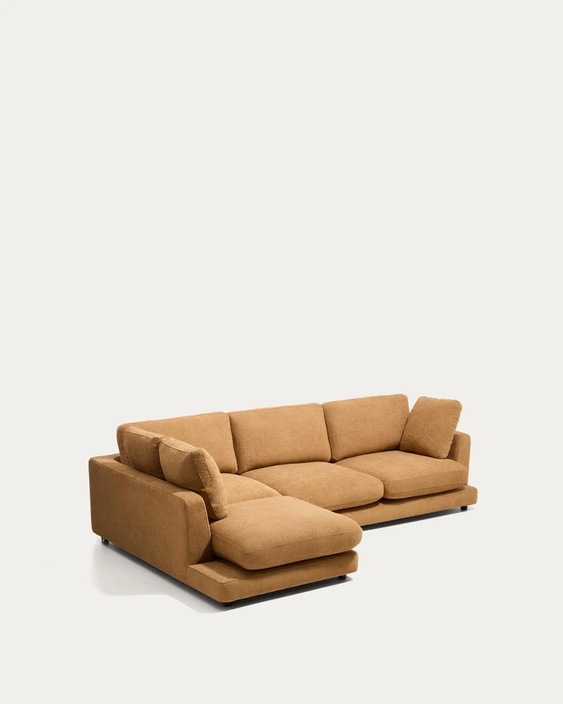 4-Sitzer-Sofa Gala aus Microbouclé mit Chaiselongue links in Senfgelb, FSC Mix Credit, 300