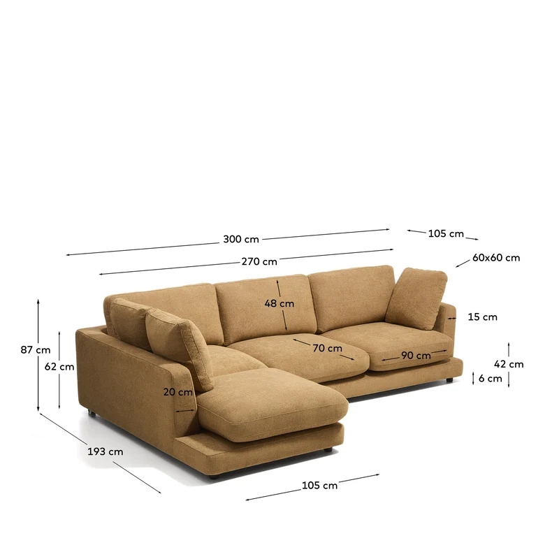 4-Sitzer-Sofa Gala aus Microbouclé mit Chaiselongue links in Senfgelb, FSC Mix Credit, 300