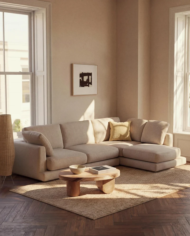 4-Sitzer-Sofa Gala aus Microbouclé mit Chaiselongue rechts in Beige, FSC Mix Credit, 300 c