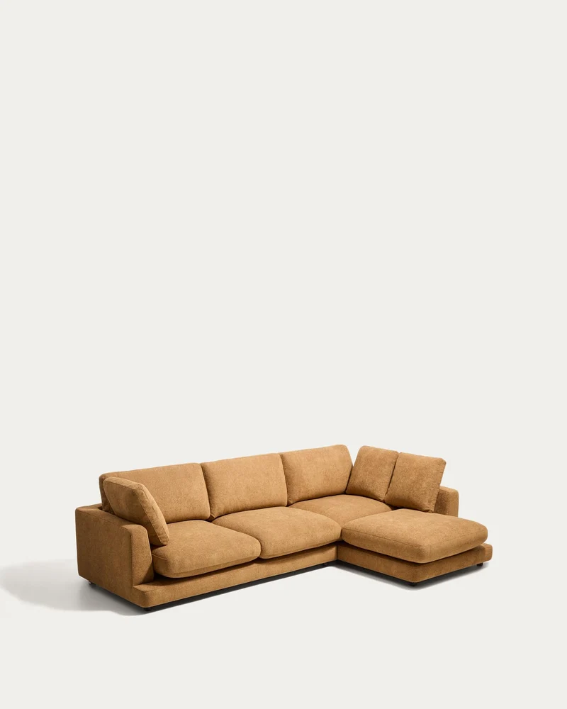 4-Sitzer-Sofa Gala aus Microbouclé mit Chaiselongue rechts in Senfgelb, FSC Mix Credit, 30