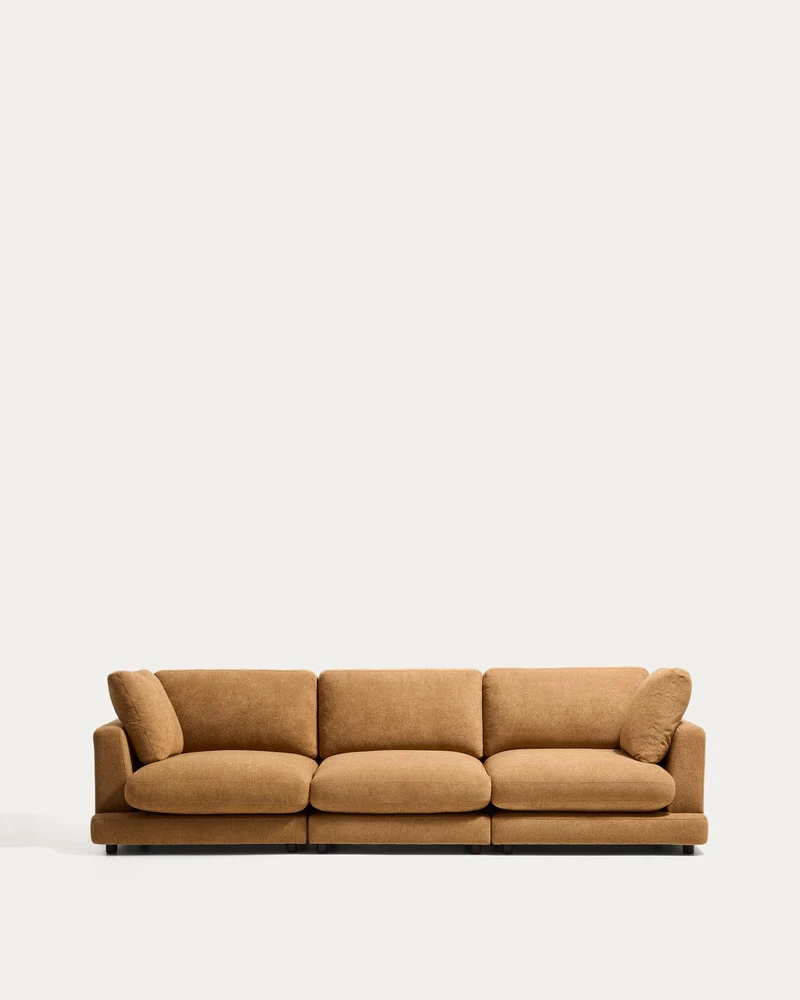 4-Sitzer-Sofa Gala aus senfgelbem Microbouclé, FSC Mix Credit, 300 cm