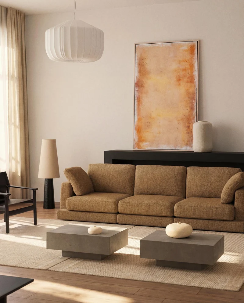 4-Sitzer-Sofa Gala aus senfgelbem Microbouclé, FSC Mix Credit, 300 cm