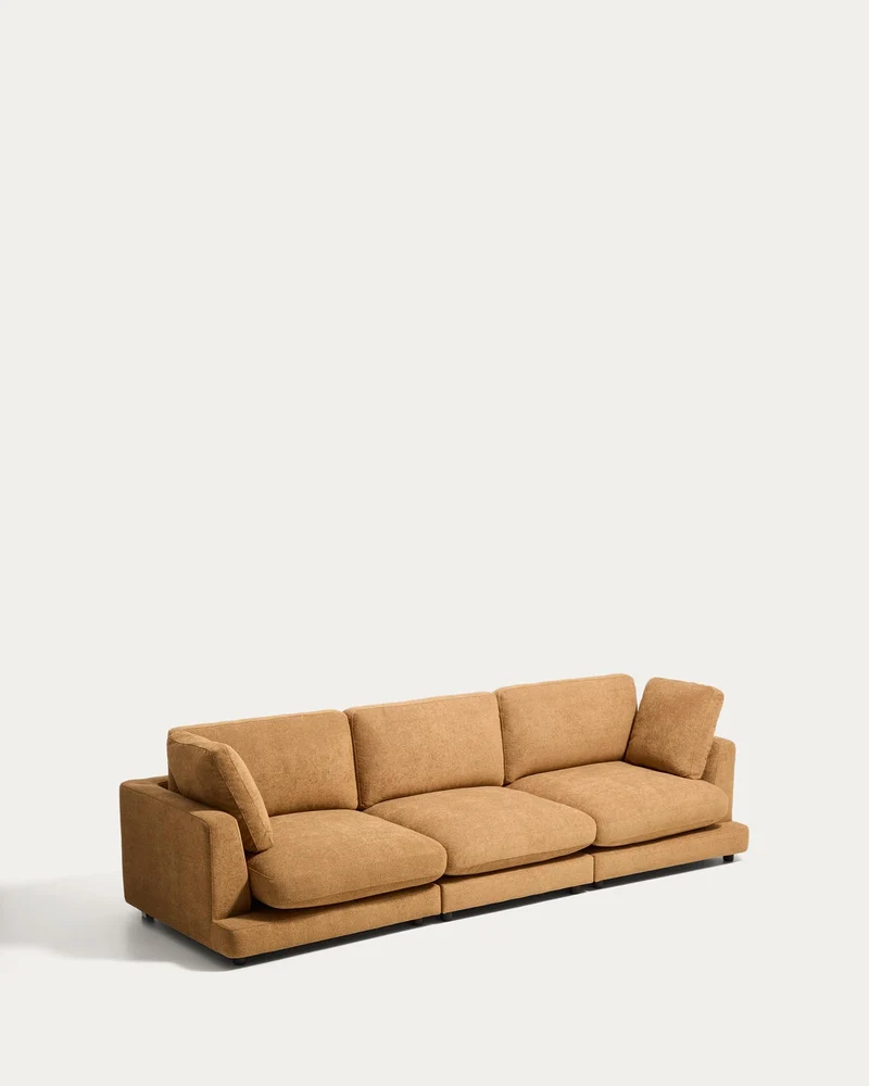4-Sitzer-Sofa Gala aus senfgelbem Microbouclé, FSC Mix Credit, 300 cm