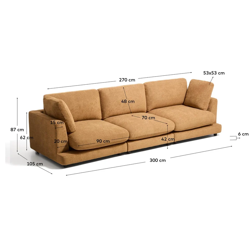 4-Sitzer-Sofa Gala aus senfgelbem Microbouclé, FSC Mix Credit, 300 cm
