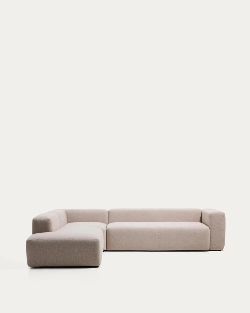 5-Sitzer-Ecksofa Blok mit Randmodul links in beiger Chenille, 255 x 320 cm, FSC Mix Credit