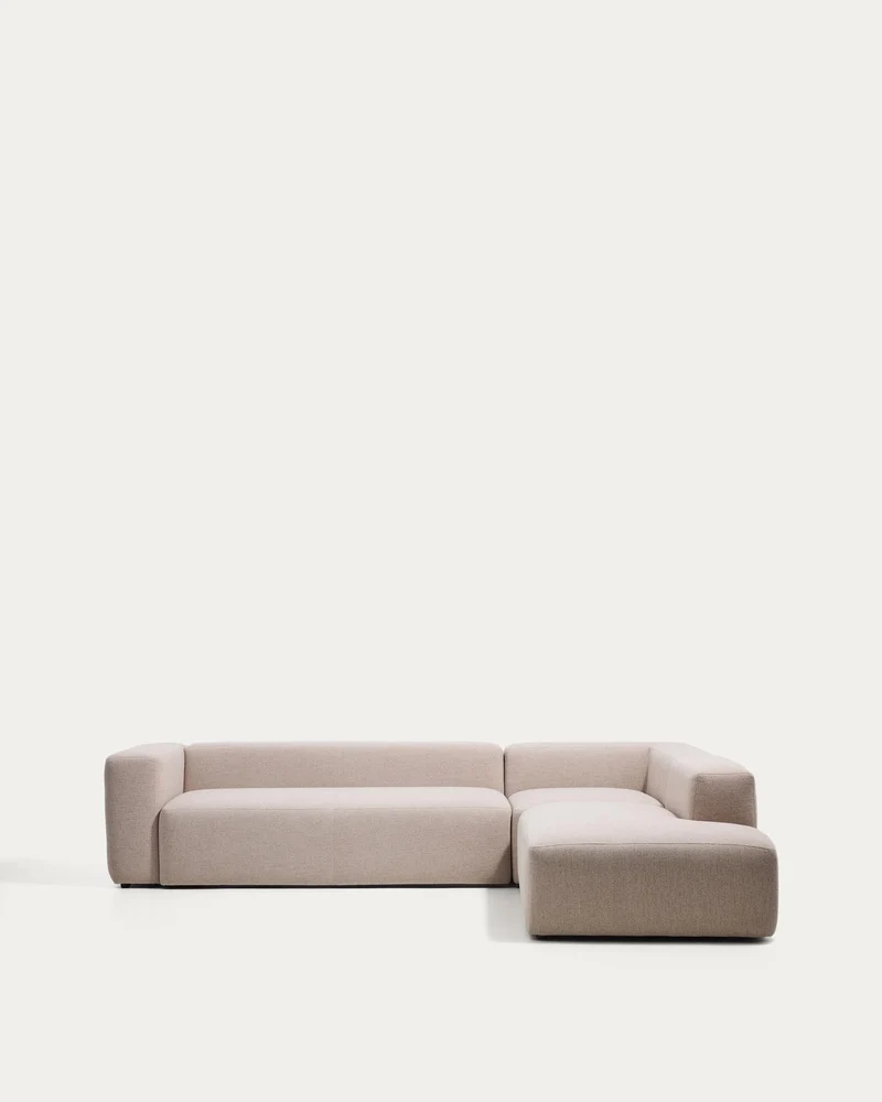 5-Sitzer-Ecksofa Blok mit Randmodul links in beiger Chenille, 320 x 255 cm, FSC Mix Credit