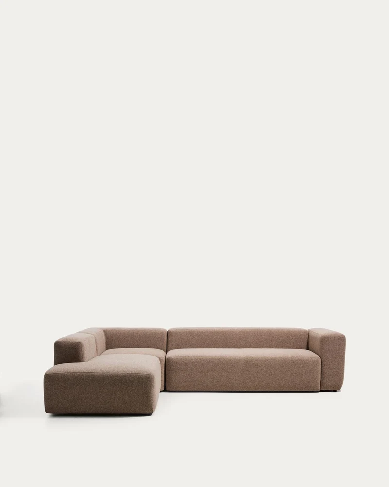 5-Sitzer-Ecksofa Blok mit Randmodul links in brauner Chenille, 255 x 320 cm, FSC Mix Credi