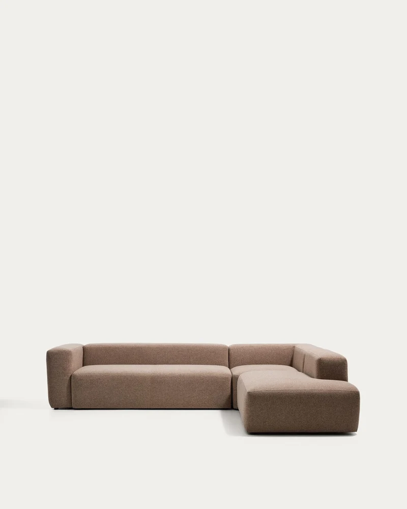 5-Sitzer-Ecksofa Blok mit Randmodul links in brauner Chenille, 320 x 255 cm, FSC Mix Credi