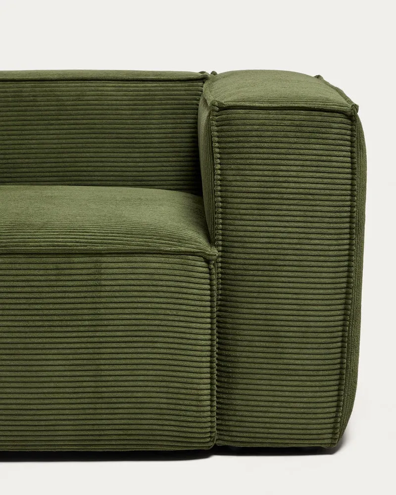 5-Sitzer-Ecksofa Blok mit Randmodul links in grobem grünem Cord, 255 x 320 cm, FSC Mix Cre