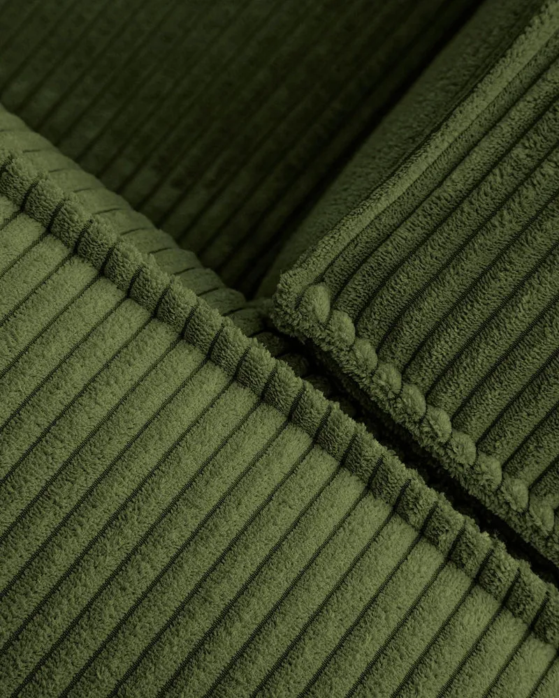 5-Sitzer-Ecksofa Blok mit Randmodul links in grobem grünem Cord, 255 x 320 cm, FSC Mix Cre