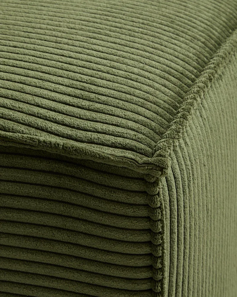 5-Sitzer-Ecksofa Blok mit Randmodul links in grobem grünem Cord, 320 x 255 cm, FSC Mix Cre