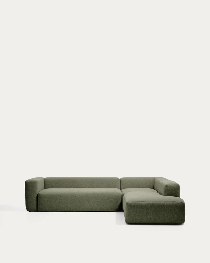 5-Sitzer-Ecksofa Blok mit Randmodul links in moosgrüner Chenille, 320 x 255 cm, FSC Mix Cr