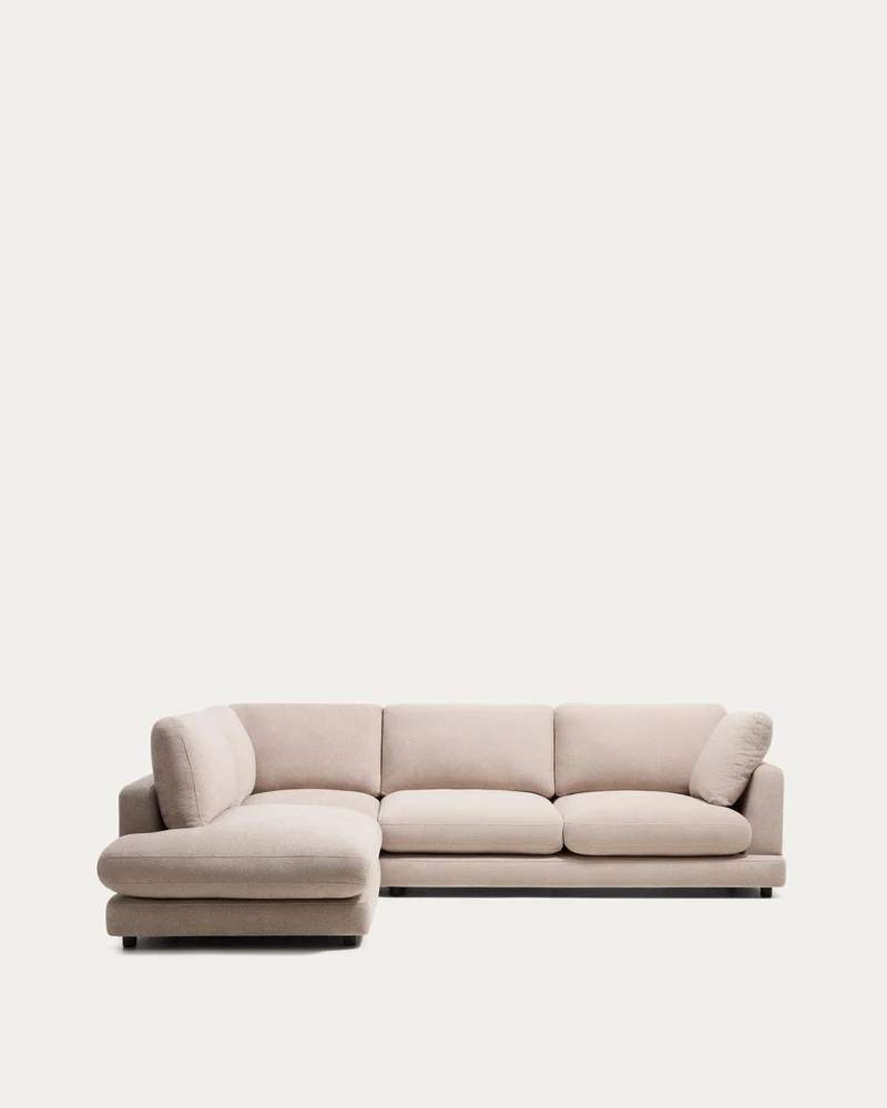5-Sitzer-Ecksofa Gala mit Randmodul links aus beigem Microbouclé, FSC Mix Credit, 225 x 30